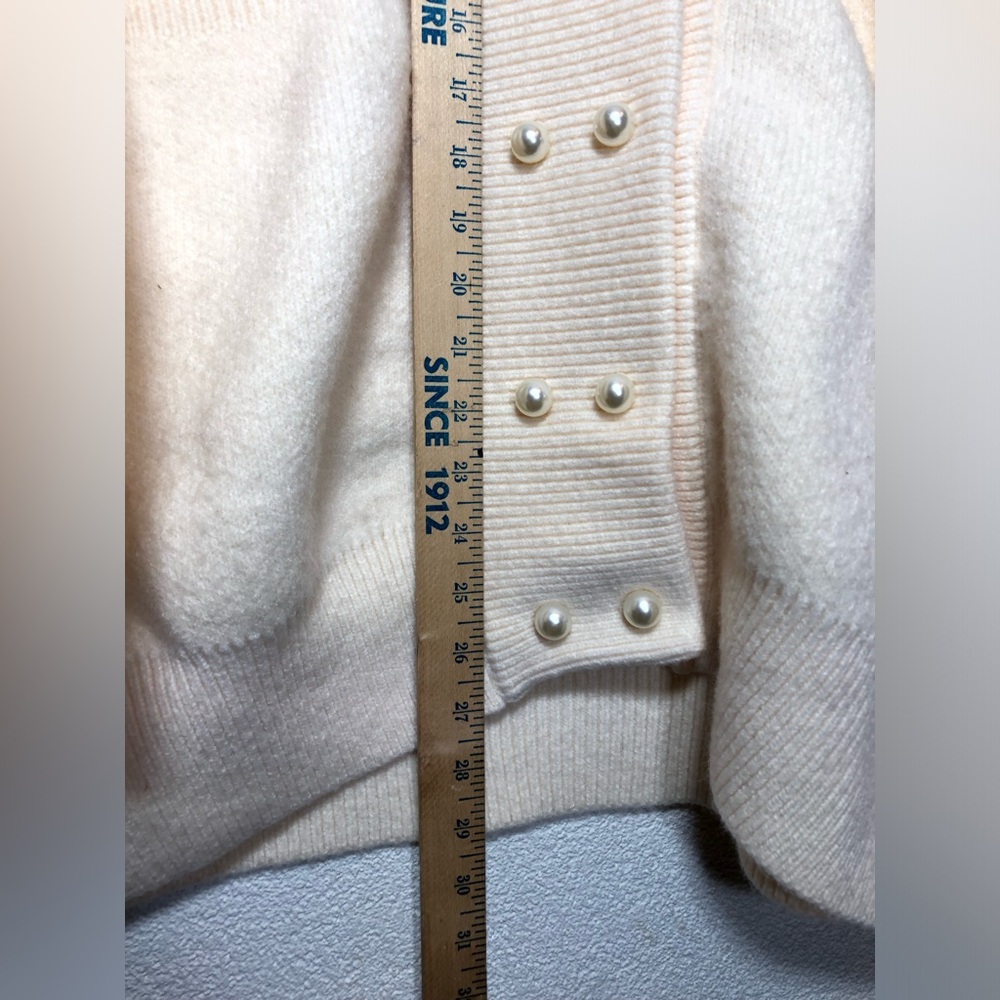 VITA GRECE Cream Pearl-Button Rib Trim Cardigan - Picture 9 of 11